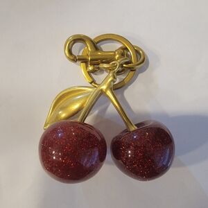 Gold and Red Cherry Keychain Purse Charm